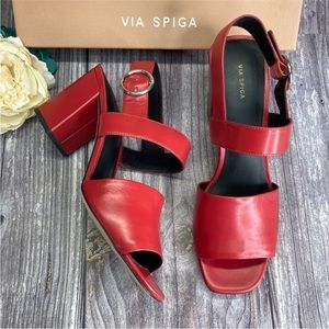 Via Spiga Evelyne Red Velvet Leather Block Heel Sandal 8.5